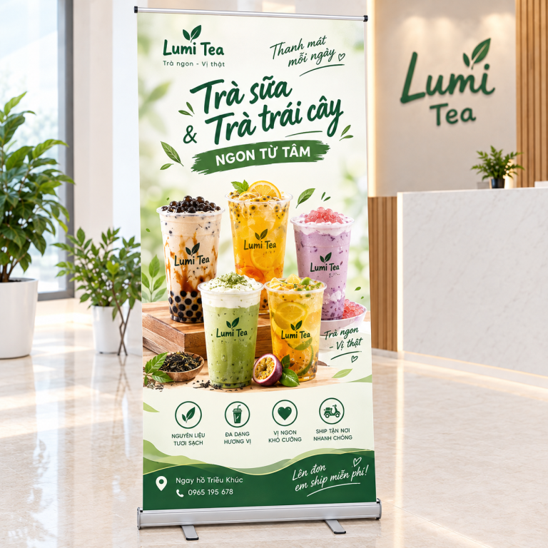 in standee chân cuốn nhôm cao cấp lấy ngay tại In Nhanh TTN