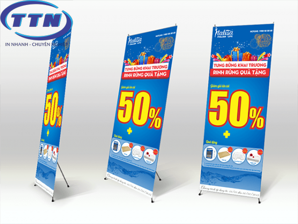 Standee Chân X 2 In standee chân X giá rẻ lấy ngay sắc nét tại Xưởng In Nhanh TTN